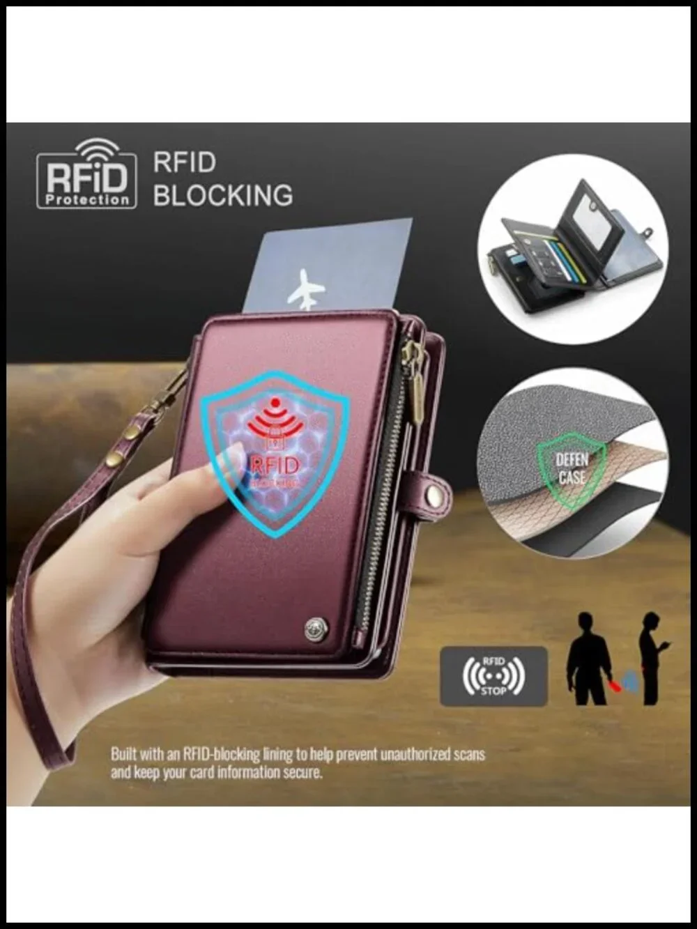 Travel Passport Holder Wallet with AirTag Slot RFID Blocking, 11 Card Slots, PU
